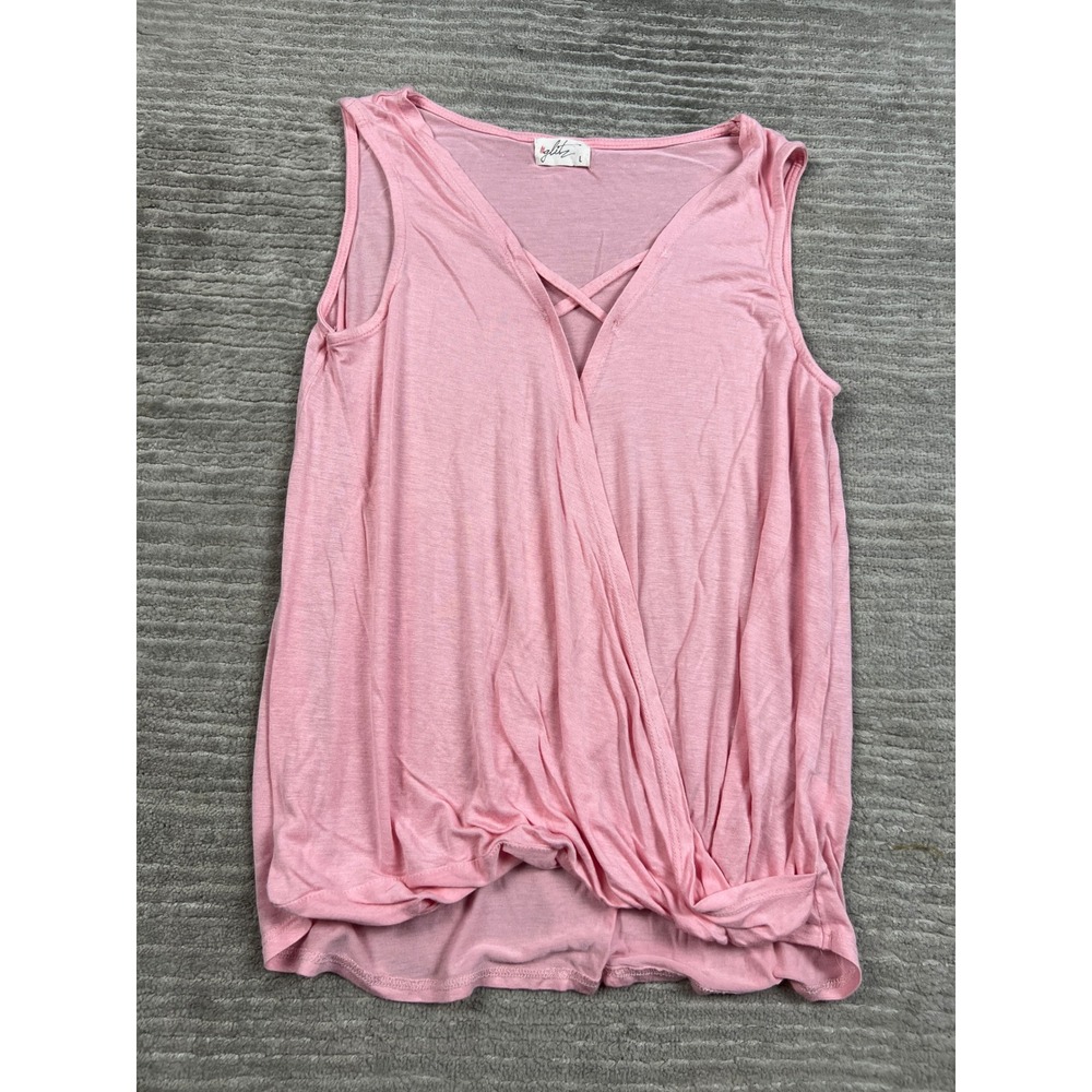 Glitz Tank Top Womens Large Pink Wrap Front Crossover V-Neck Knotted Hem 6571